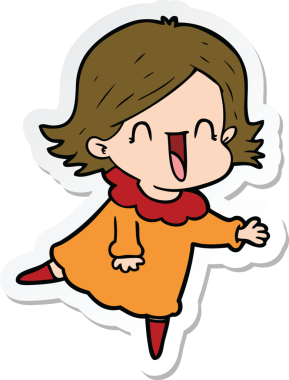 Bir insan tarafından çizilmiş mutlu bir kadının çıkartması.