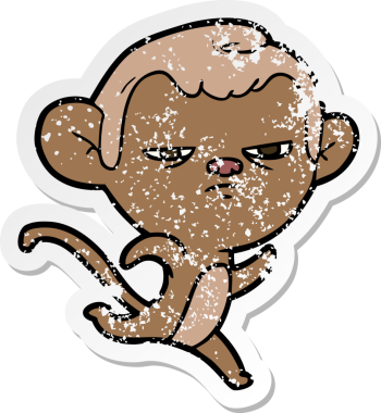 Bir insan tarafından çizilmiş karikatür maymununun sıkıntılı çıkartması