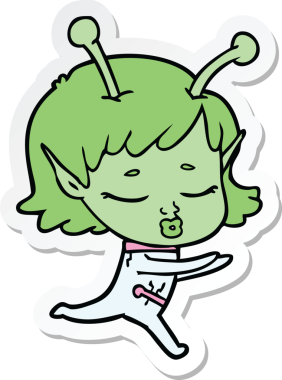 Bir insan tarafından çizilmiş uzaylı bir kızın çıkartması.