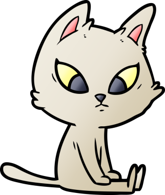 Bir insan tarafından çizilmiş kafası karışmış çizgi film kedisi.