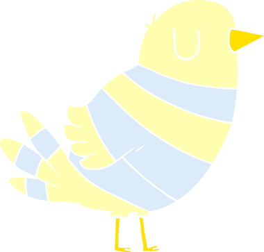 Bir insan tarafından çizilmiş düz renkli çizgi film kuşu