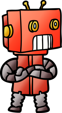 Bir insan tarafından çizilmiş çizgi film robotu