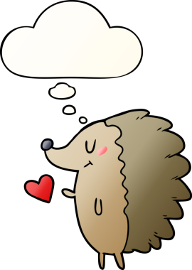 Hoş bir çizgi film kirpisi. Düşünce baloncuğu bir insan tarafından çizilmiş.