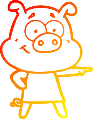 Bir insan tarafından çizilmiş mutlu çizgi film domuzu çizimi.