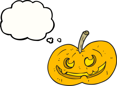 Serbest çizim düşünce baloncuğu karikatürü Cadılar Bayramı balkabağı bir insan tarafından çizildi