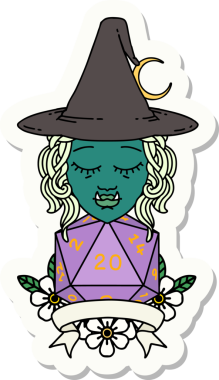 Bir insan tarafından çizilmiş doğal 20 zarlı yarım ork cadı karakterinin çıkartması.