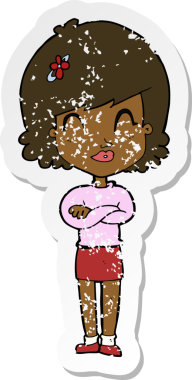 Çizgi filmdeki kederli, mutlu kadının kollarını bir insan tarafından katlanmış çıkartması.