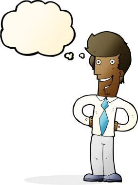 Bir insan tarafından çizilmiş düşünce balonlu mutlu adam çizgi filmi.