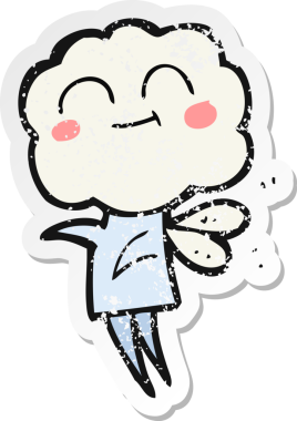 Bir insan tarafından çizilmiş sevimli bulut kafalı şeytan çizgi filmin gerilimli yapıştırması.