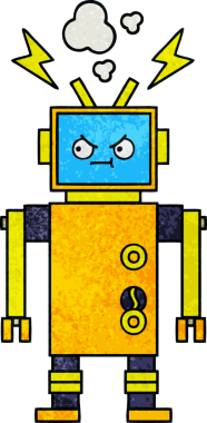 Bir insan tarafından çizilmiş arızalı bir robotun retro grunge desen karikatürü