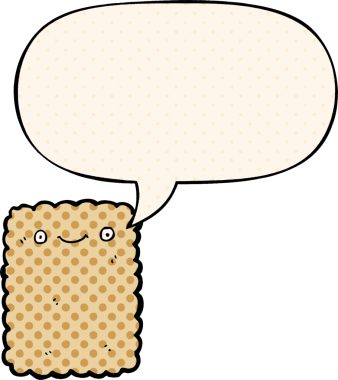 Bir insan tarafından çizilmiş çizgi roman tarzında konuşma baloncuklu çizgi film bisküvisi.