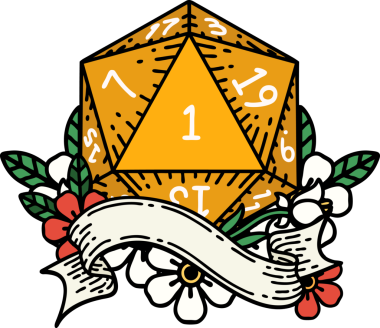 Retro Dövme Biçimi Doğal Bir d20 zar bir insan tarafından çizildi