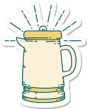 Bir insan tarafından çizilmiş dövme stili kahve demliği çıkartması.