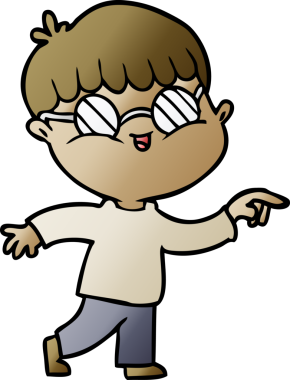 Bir insan tarafından çizilmiş gözlük takan çizgi film çocuğu.