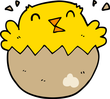 Bir insan tarafından çizilmiş yumurtadan çıkan karikatür yavrusu