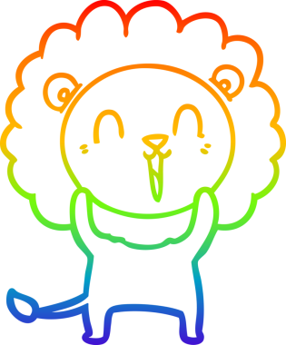 Bir insan tarafından çizilmiş gülen aslan çizgi çizimi.