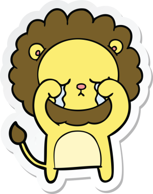 Bir insan tarafından çizilmiş ağlayan çizgi film aslanının çıkartması.