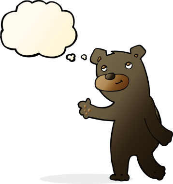 Bir insan tarafından çizilmiş düşünce baloncuğu olan sevimli çizgi film kara ayısı.