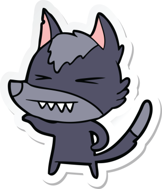 Bir insan tarafından çizilmiş kızgın bir kurt çizgi filminin çıkartması.