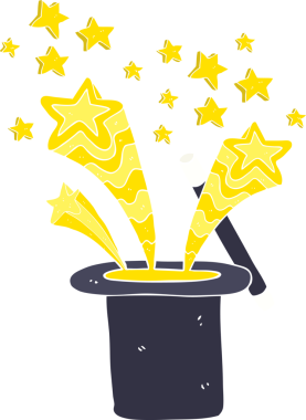 Bir insan tarafından çizilmiş sihirbazın silindir şapkasının düz renk çizimi