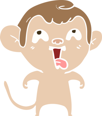 Bir insan tarafından çizilmiş düz renk çizgi film maymunu.