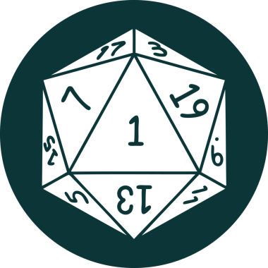 Bir insan tarafından çizilen doğal 1 D20 zar atma simgesi