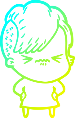 Bir çizgi film karakteri çizen soğuk gradyan, bir insan tarafından çizilmiş hippi bir kız.