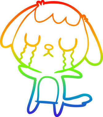 Gökkuşağı gradyan çizimi bir insan tarafından çizilmiş şirin bir çizgi köpeğin ağlaması.