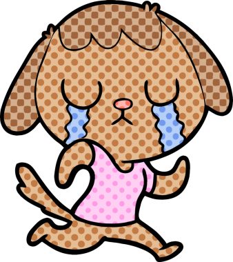 Bir insan tarafından çizilmiş şirin bir çizgi film köpeği ağlıyor.