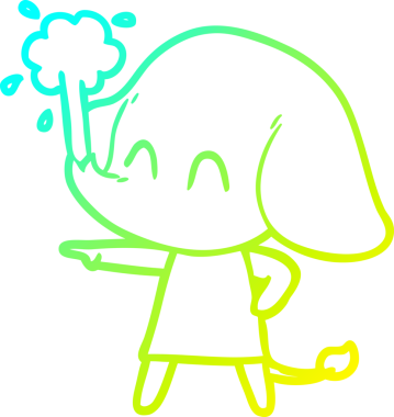 Bir insanın çizdiği suyu püskürten şirin bir filin soğuk eğimli çizgisi.