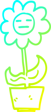 Bir insan tarafından kabın içine çizilmiş bir karikatür çiçeğinin soğuk çizgi çizimi