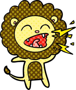 Bir insan tarafından çizilmiş kükreyen aslan çizgi filmi.