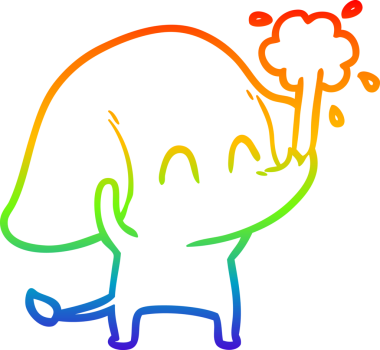 Gökkuşağı gradyan çizgisi insan tarafından çizilmiş su püskürten şirin bir fil çizimi.