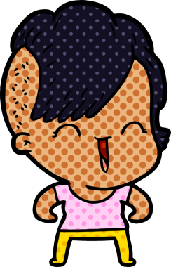 Bir insan tarafından çizilmiş mutlu hippi kız çizgi filmi.