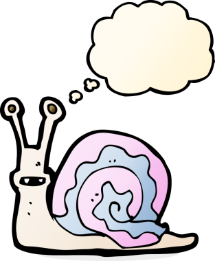 Bir insan tarafından çizilmiş düşünce balonlu çizgi film salyangozu.