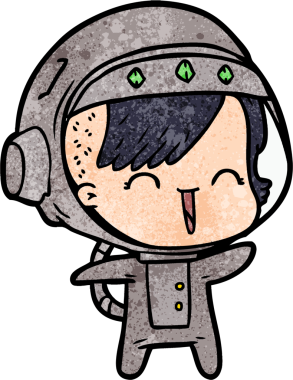 Bir insan tarafından çizilmiş mutlu uzay kızı.