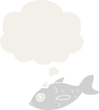Düşünce baloncuklu çizgi film balığı insan tarafından çizilmiş.
