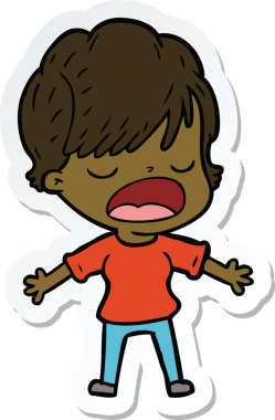 Bir insan tarafından çizilmiş bir karikatür kadının çıkartması.