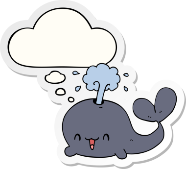 Düşünce baloncuğu insan tarafından çizilmiş bir çıkartma olan çizgi film balinası.