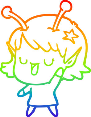 gökkuşağı gradyan çizimi mutlu bir uzaylı kız çizgi filmi bir insan tarafından çizildi