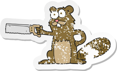 Bir insan tarafından çizilmiş testereli karikatür kunduzunun gerilimli yapıştırması.