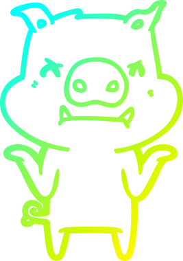 Sinirli çizgi film karakteri bir domuzun insan tarafından çizilmiş omuz silkmesi.