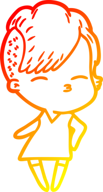 Bir insan tarafından çizilmiş, kıs kıs bakan bir kızın sıcak çizgi çizimi.