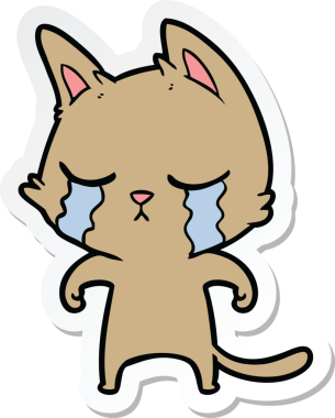 Bir insan tarafından çizilmiş ağlayan çizgi film kedisinin çıkartması.