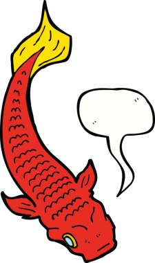 Bir insan tarafından çizilmiş konuşma balonlu çizgi film balığı.