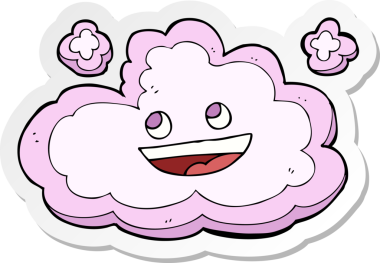 Bir insan tarafından çizilmiş mutlu pembe bulutun çıkartması.