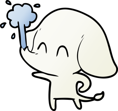 Bir insan tarafından çizilmiş su püskürten sevimli bir fil.