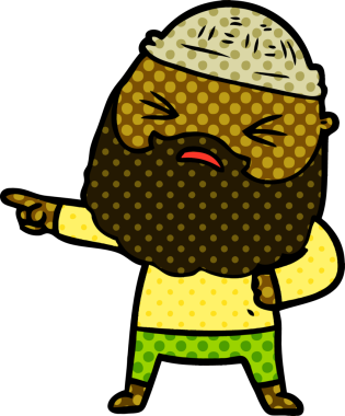 Bir insan tarafından çizilmiş sakallı bir çizgi film adamı.