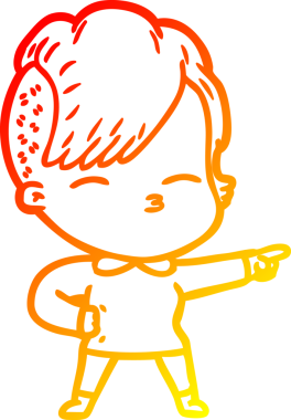 Bir insan tarafından çizilmiş çizgi film karakteri şaşı bir kızın sıcak çizgi çizimi