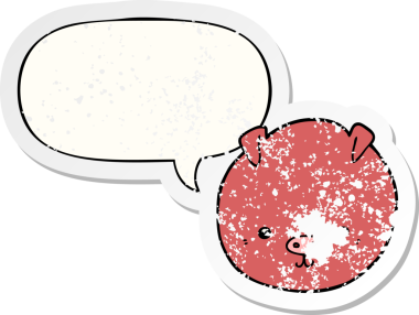 Konuşma baloncuğu olan çizgi film domuzu bir insan tarafından çizilmiş sıkıntılı eski bir çıkartma